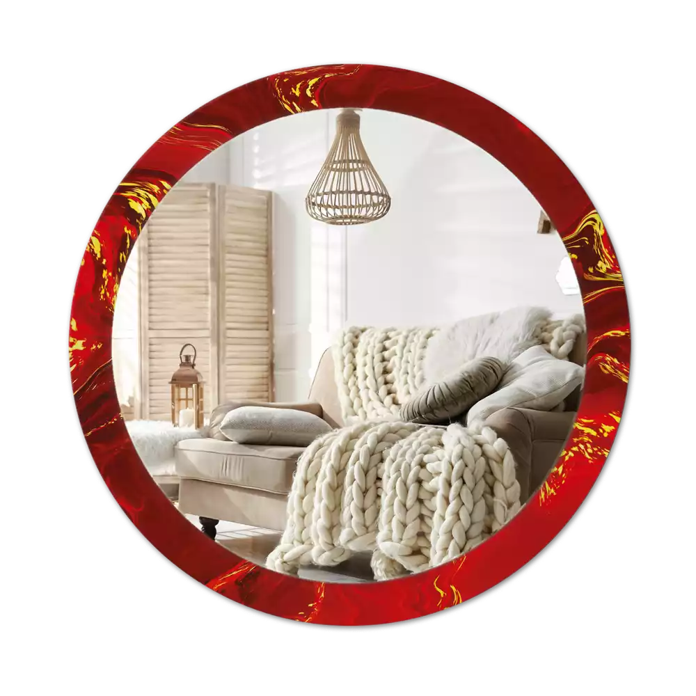Miroir rond avec décoration Marbre rouge