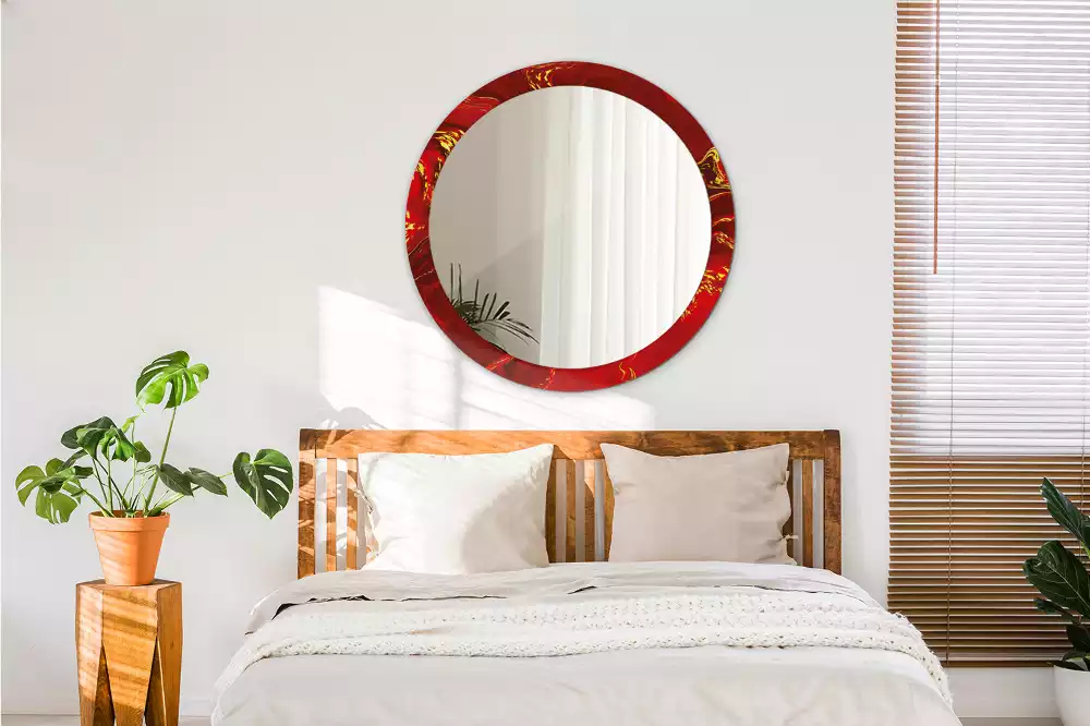 Miroir rond avec décoration Marbre rouge