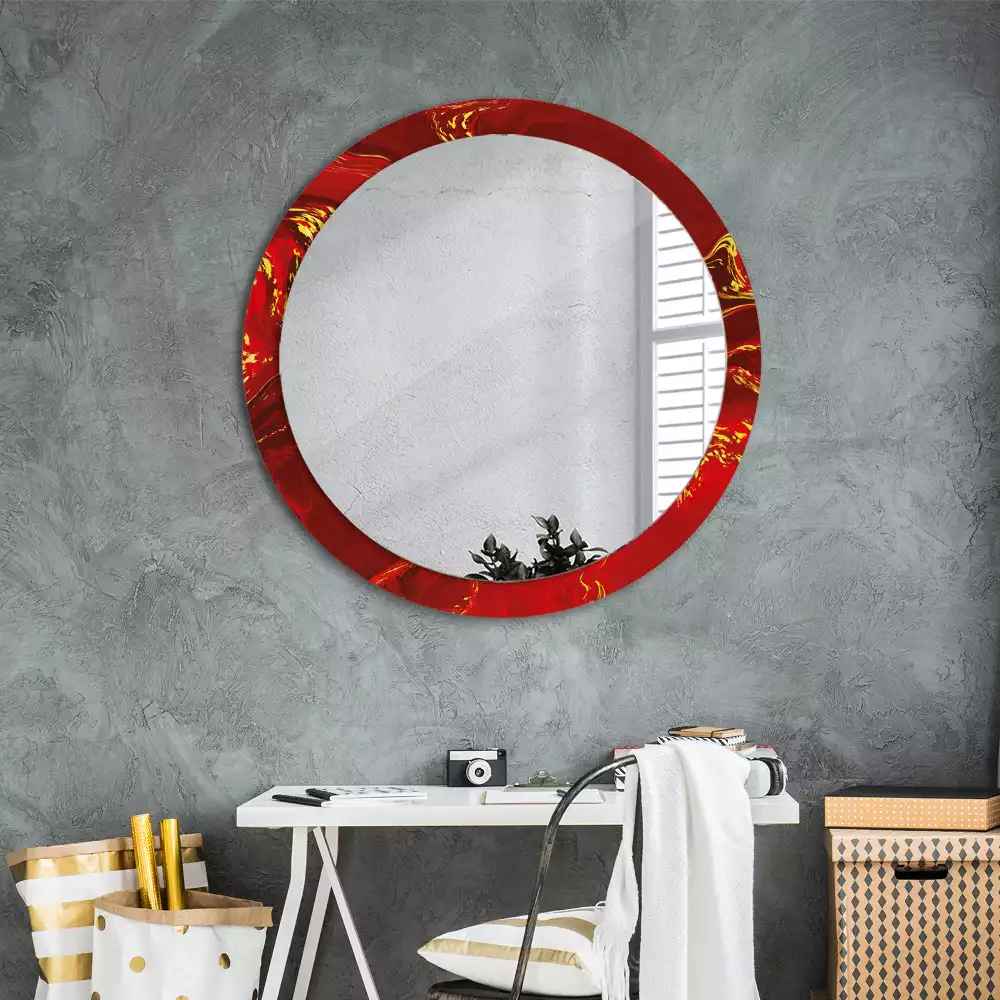 Miroir rond avec décoration Marbre rouge