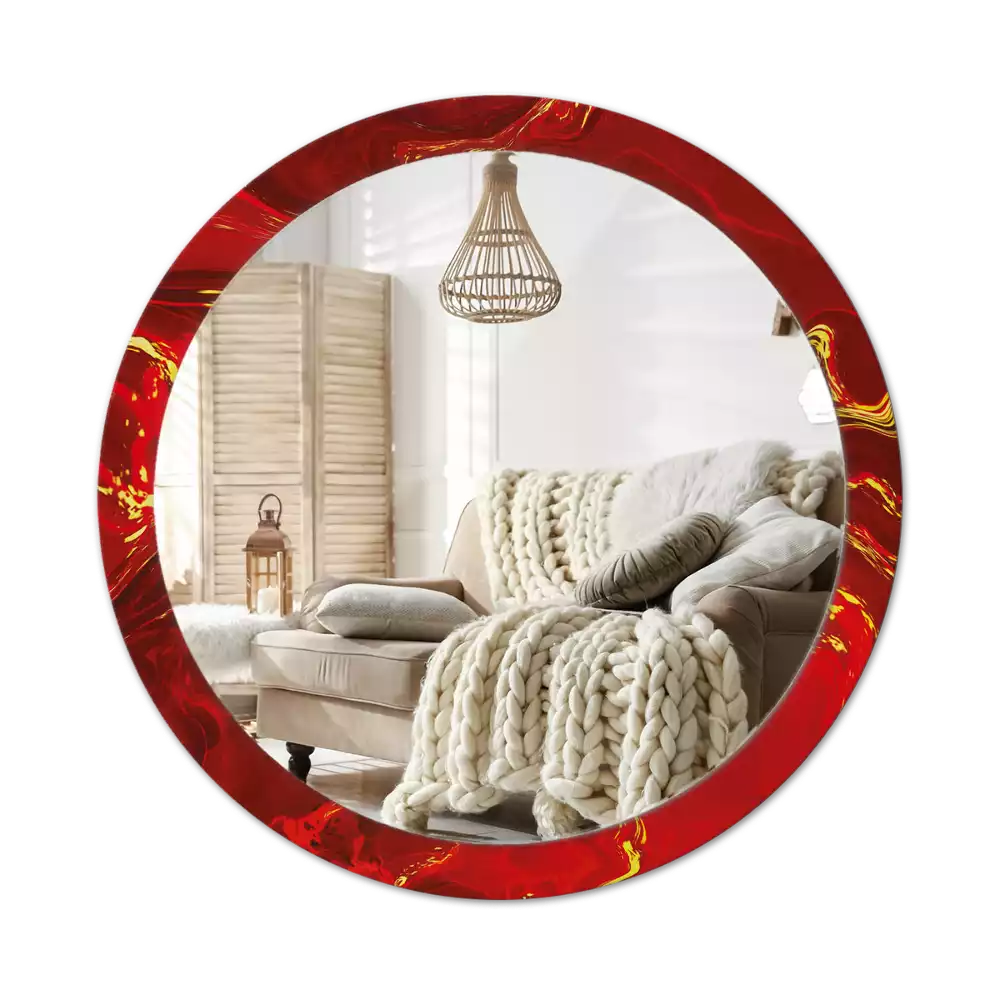 Miroir rond avec décoration Marbre rouge