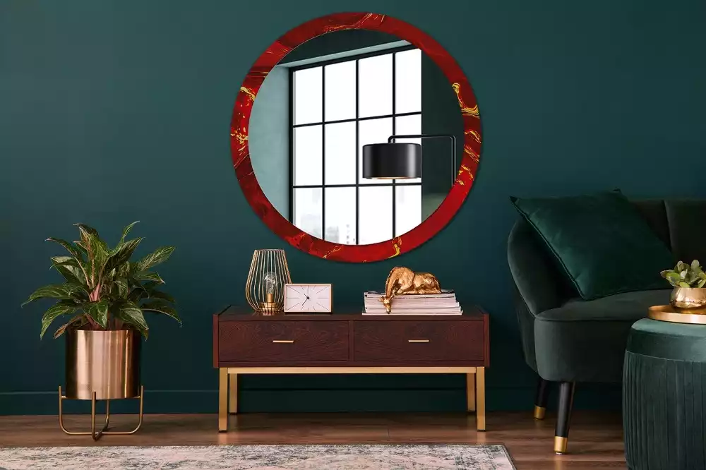 Miroir rond avec décoration Marbre rouge