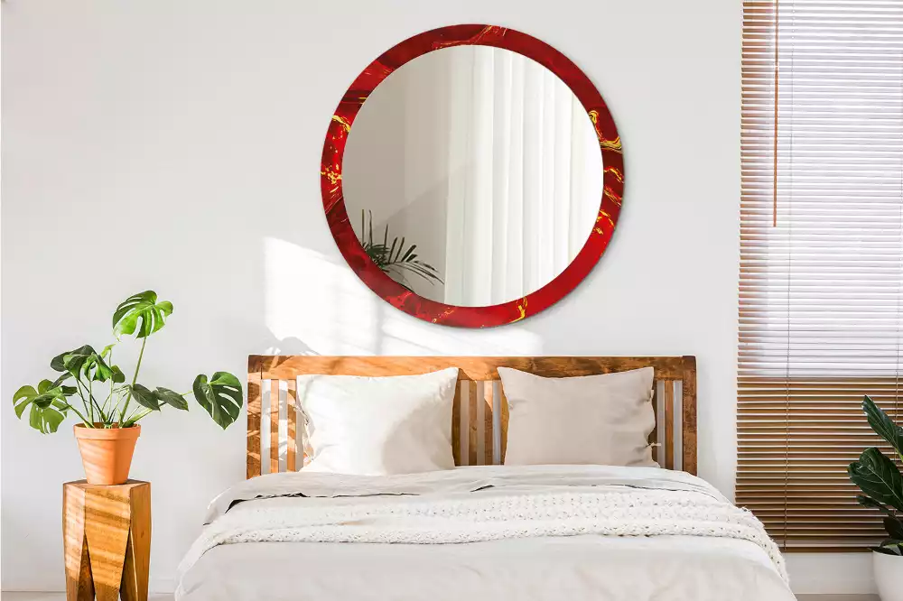 Miroir rond avec décoration Marbre rouge