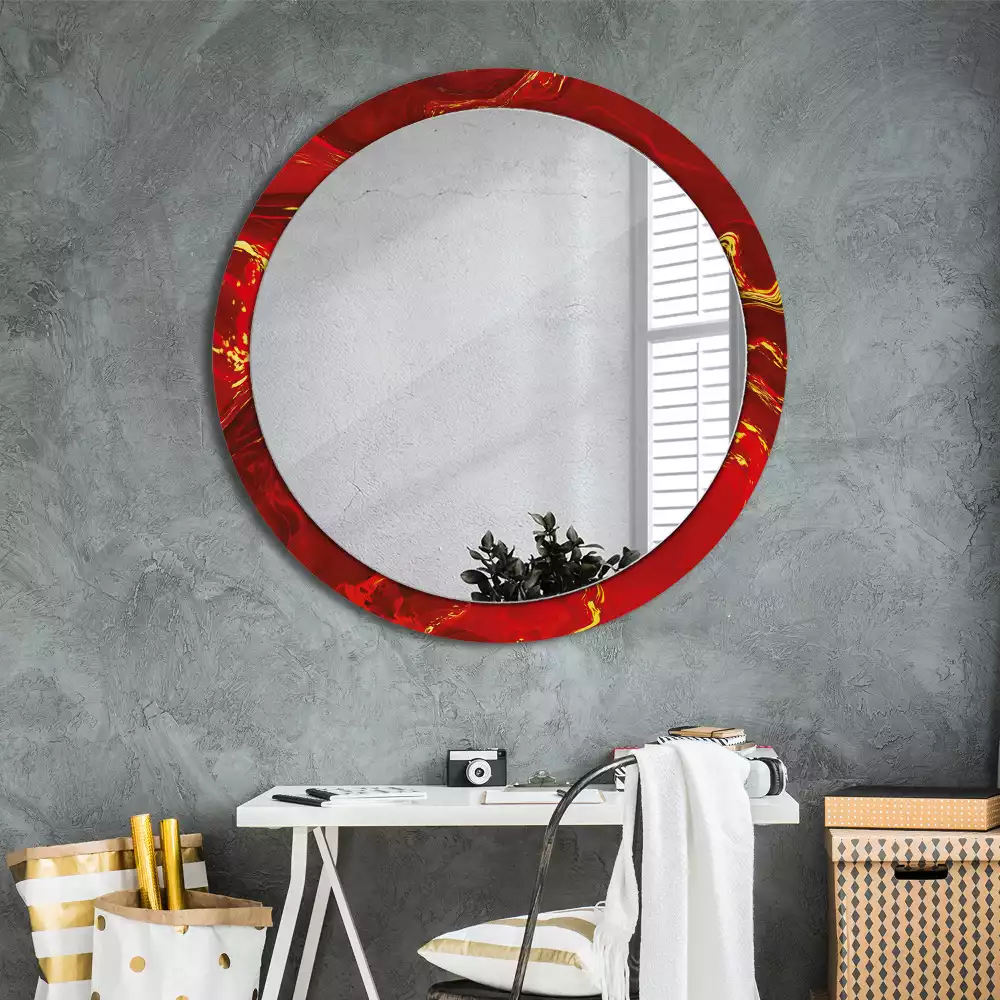 Miroir rond avec décoration Marbre rouge