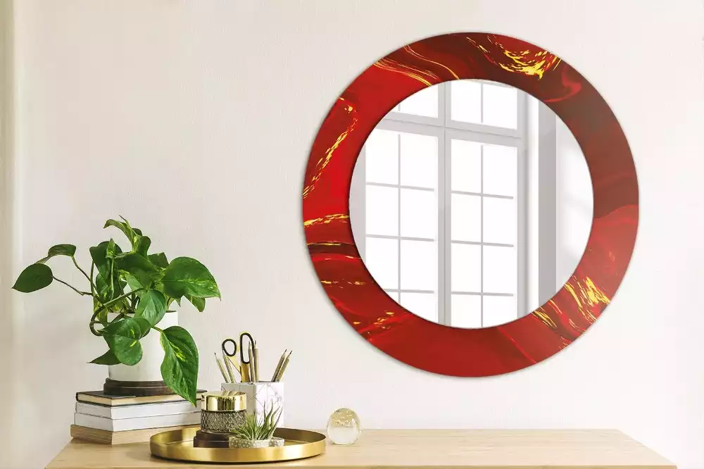 Miroir rond avec décoration Marbre rouge