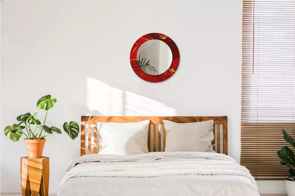 Miroir rond avec décoration Marbre rouge