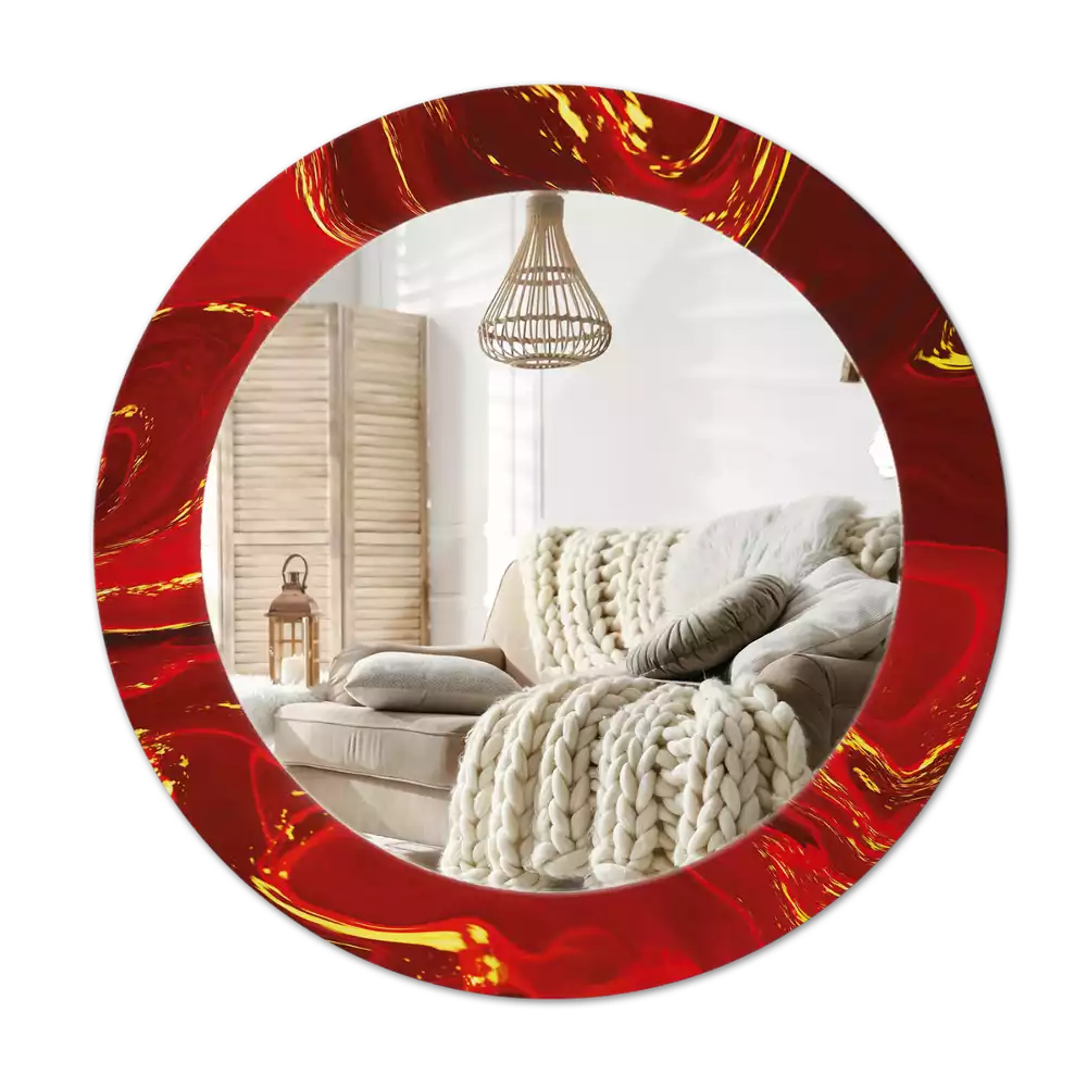Miroir rond avec décoration Marbre rouge
