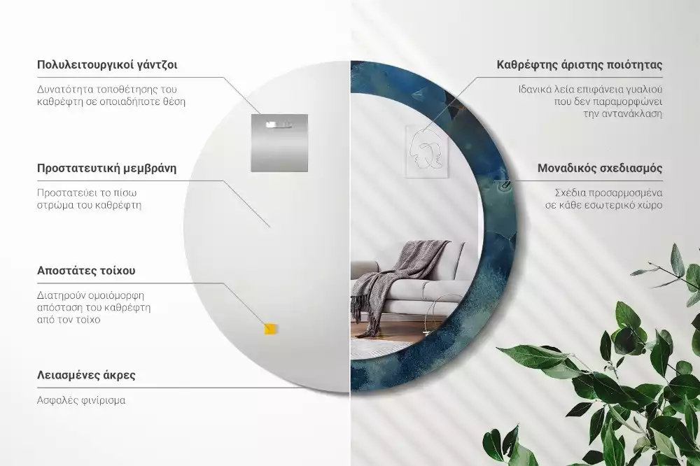 Miroir rond imprimé Marbre onyx