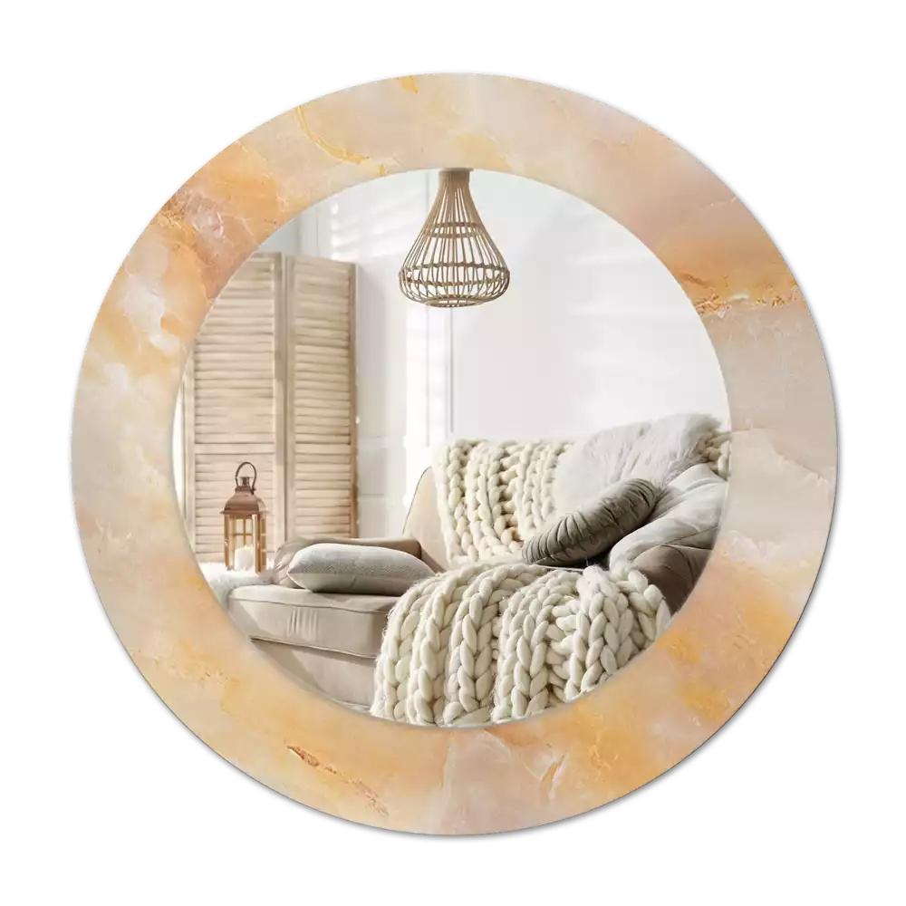 Miroir rond cadre avec impression Onyx marbre