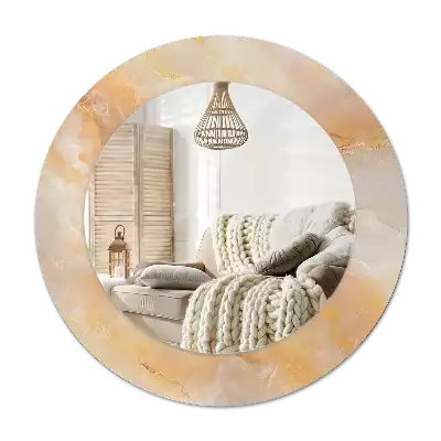 Miroir rond cadre avec impression Onyx marbre