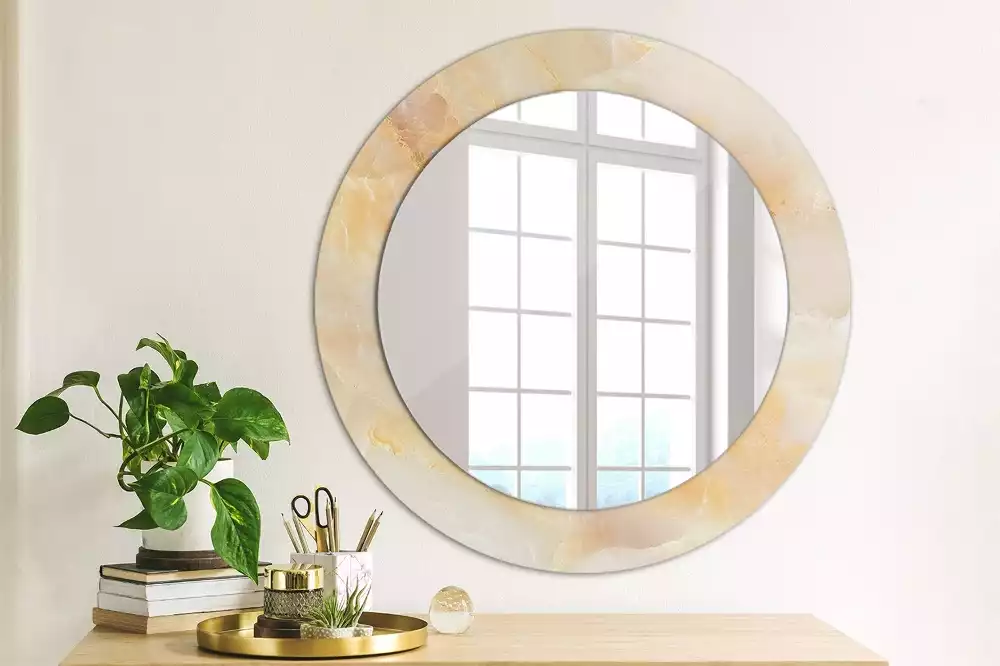 Miroir rond cadre avec impression Onyx marbre