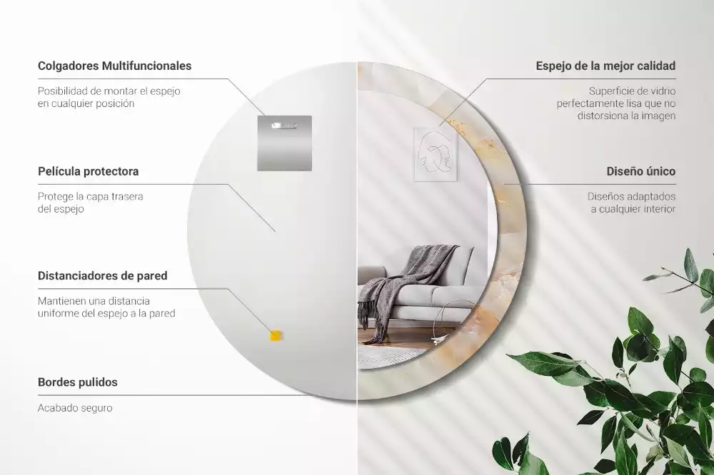 Miroir rond cadre avec impression Onyx marbre