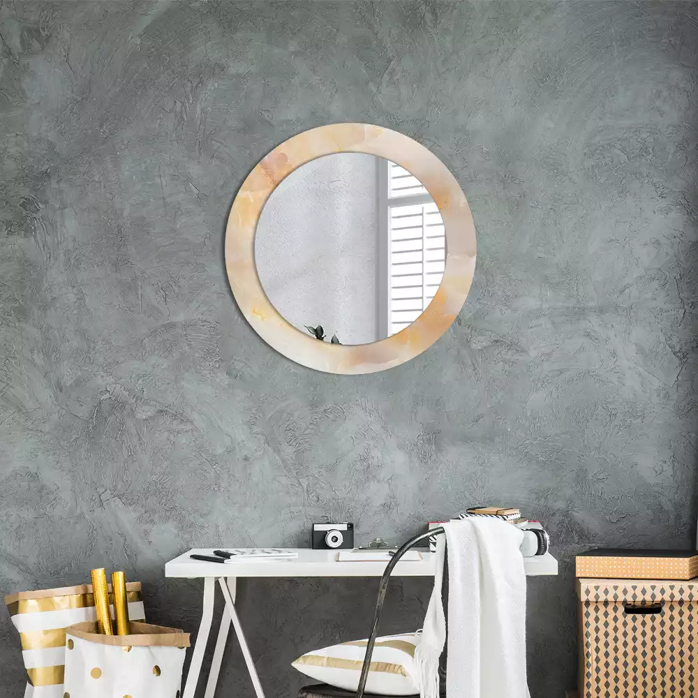 Miroir rond cadre avec impression Onyx marbre