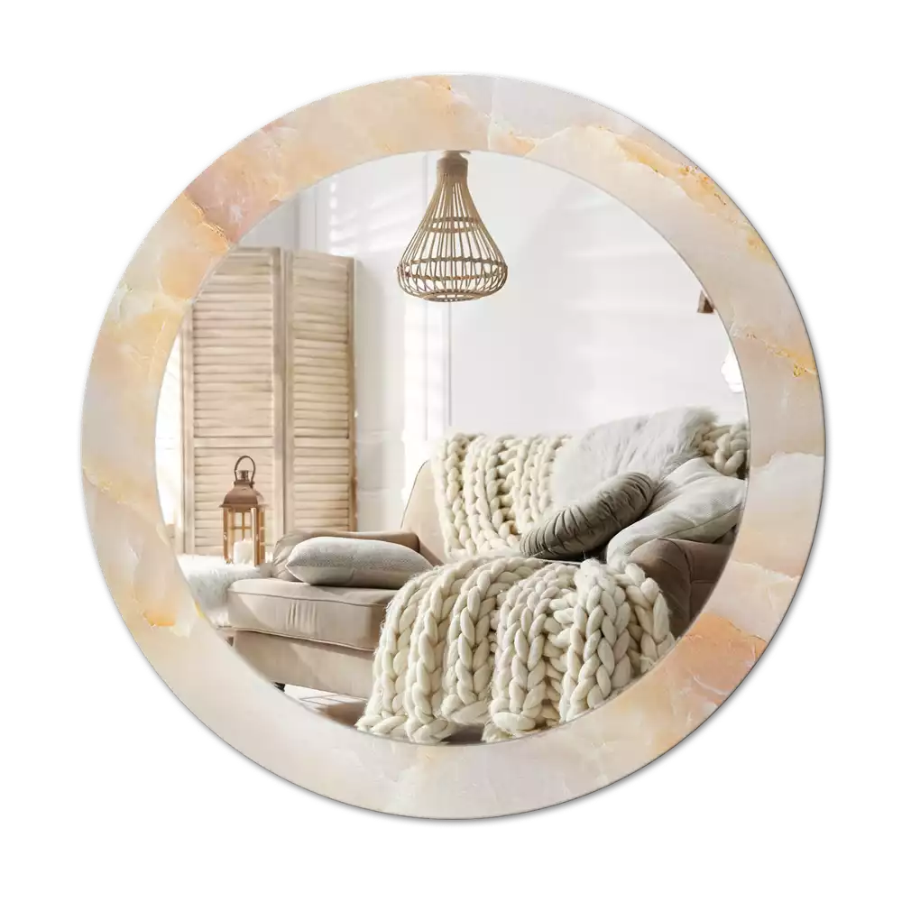 Miroir rond cadre avec impression Onyx marbre