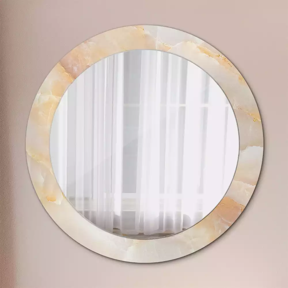Miroir rond cadre avec impression Onyx marbre
