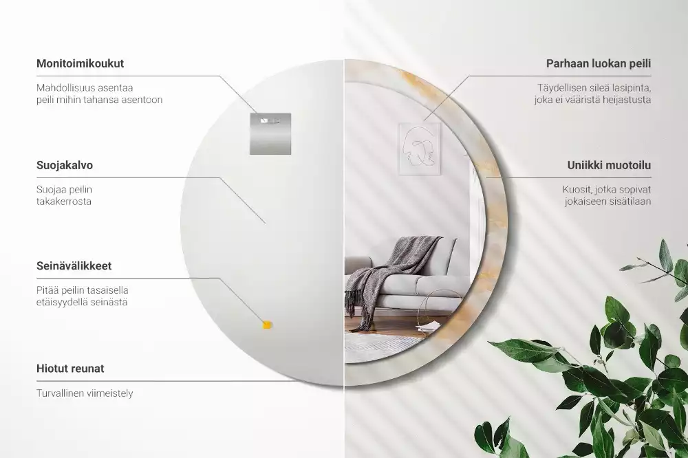 Miroir rond cadre avec impression Onyx marbre