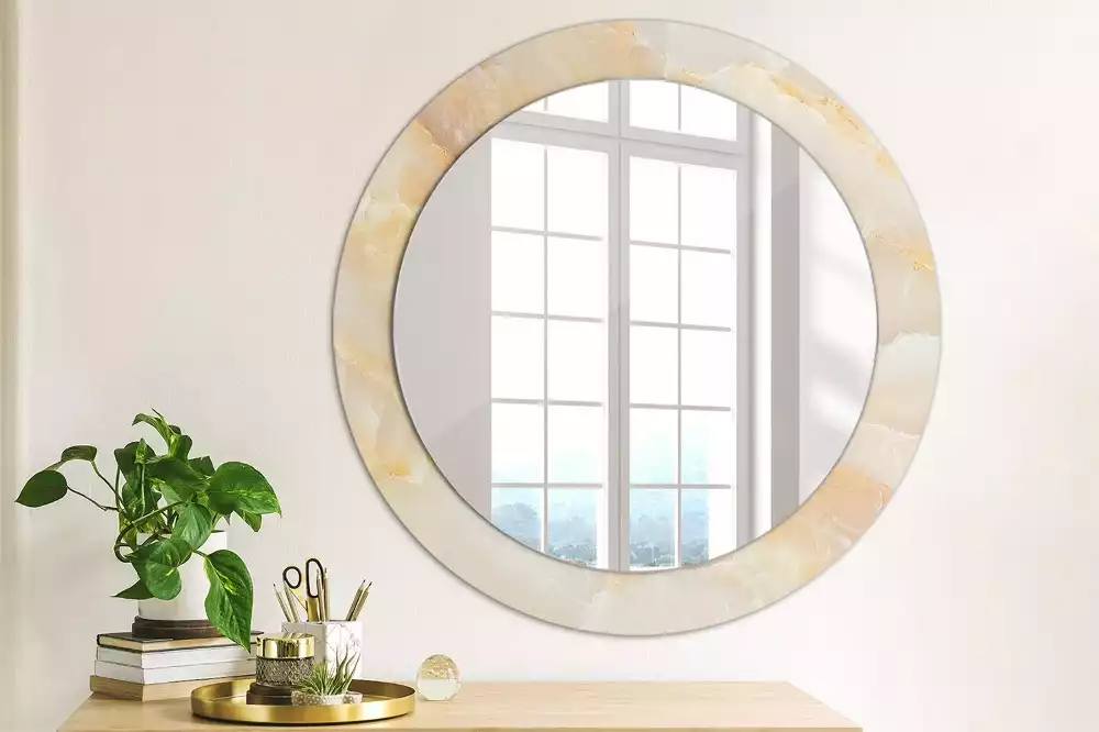 Miroir rond cadre avec impression Onyx marbre