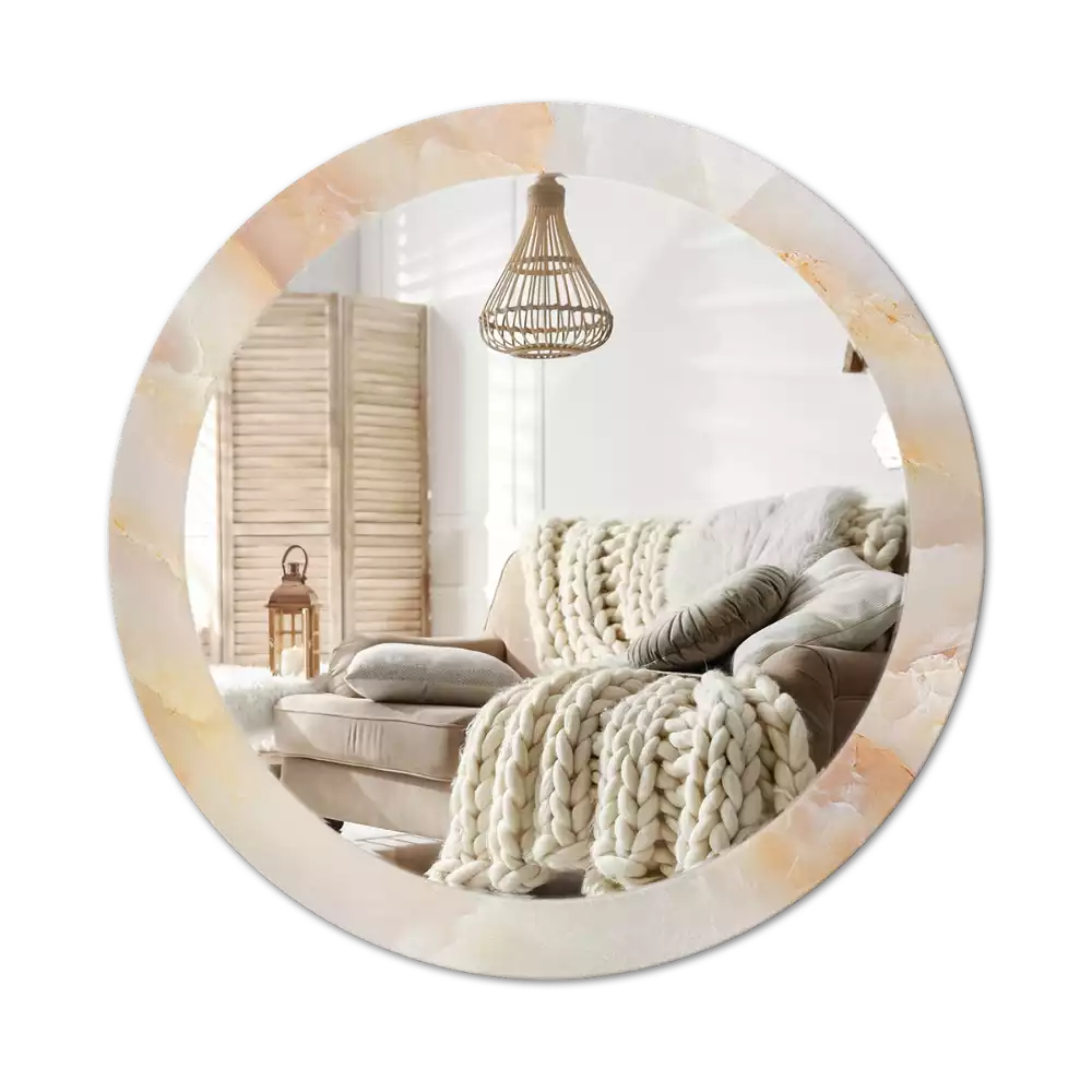 Miroir rond cadre avec impression Onyx marbre