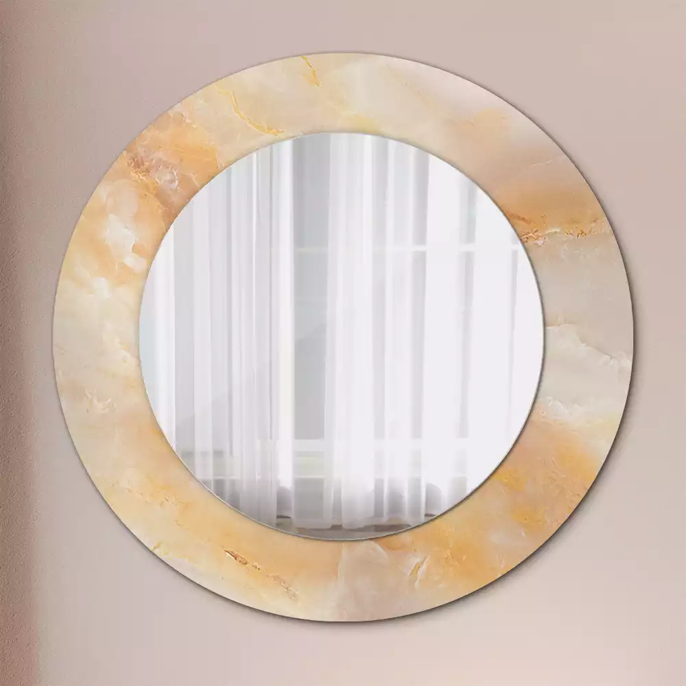 Miroir rond cadre avec impression Onyx marbre