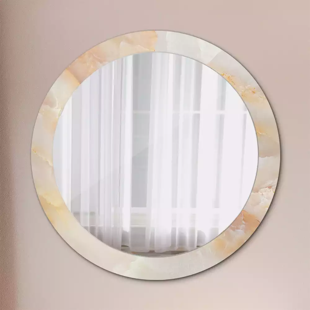 Miroir rond cadre avec impression Onyx marbre