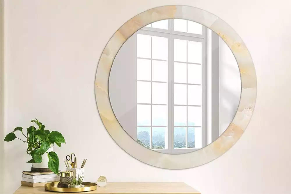 Miroir rond cadre avec impression Onyx marbre