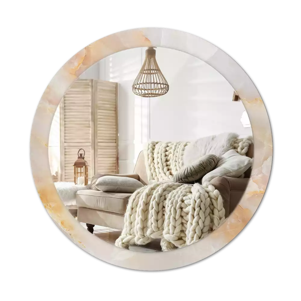 Miroir rond cadre avec impression Onyx marbre