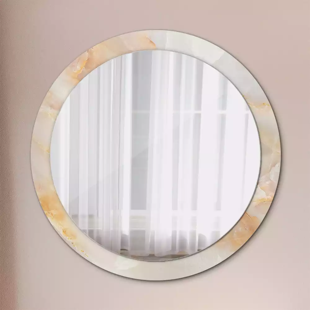 Miroir rond cadre avec impression Onyx marbre
