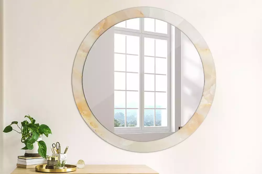 Miroir rond cadre avec impression Onyx marbre