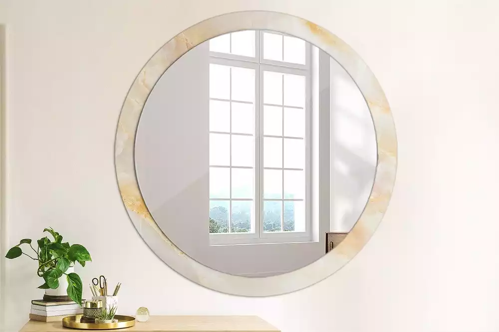 Miroir rond cadre avec impression Onyx marbre