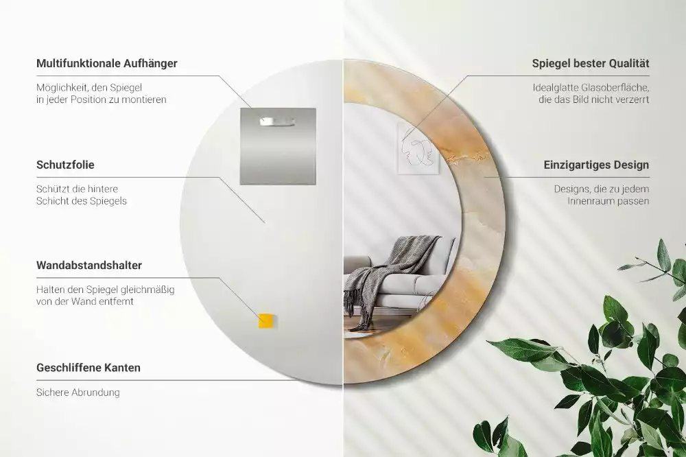 Miroir rond cadre avec impression Onyx marbre