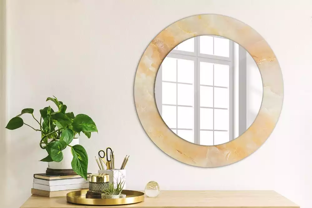 Miroir rond cadre avec impression Onyx marbre