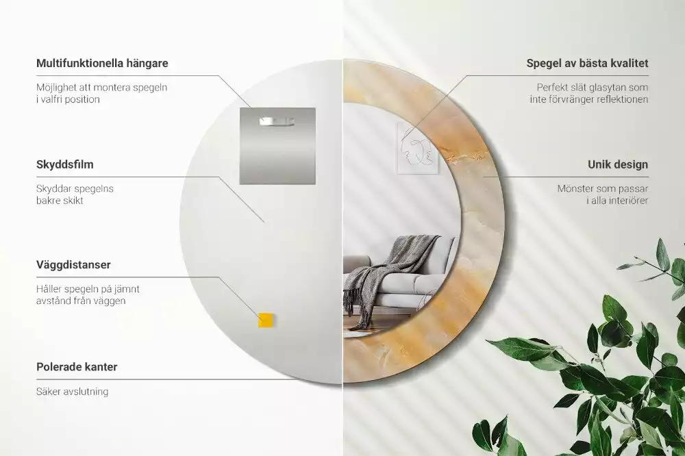 Miroir rond cadre avec impression Onyx marbre