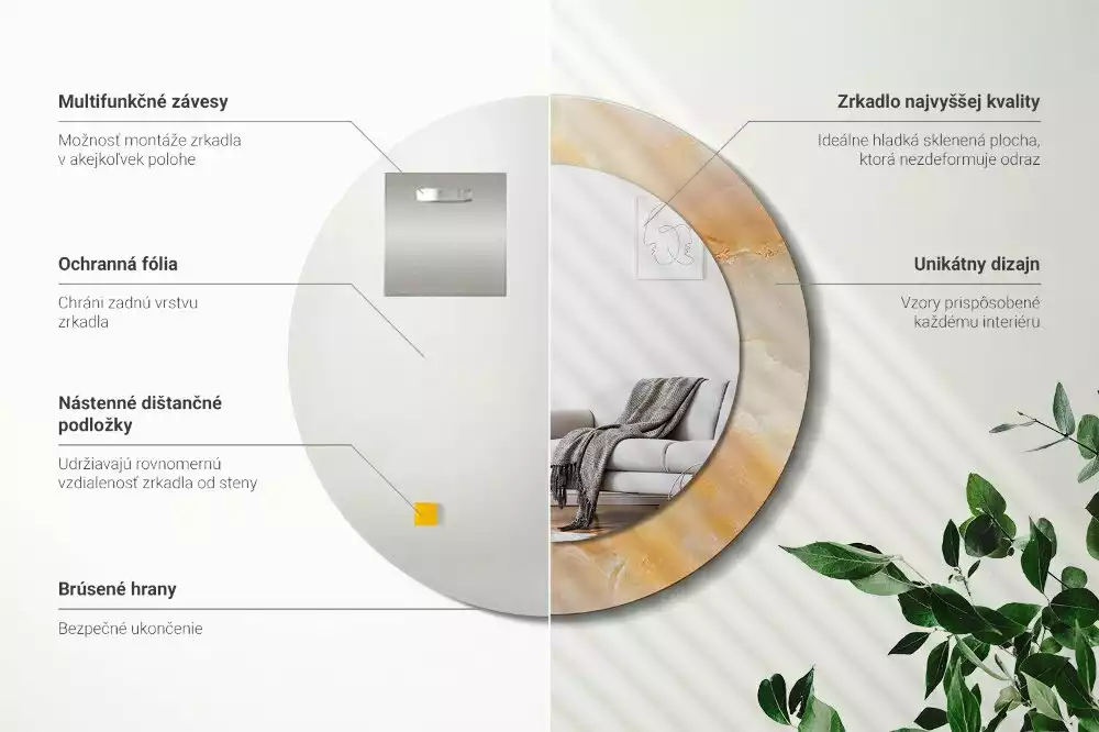 Miroir rond cadre avec impression Onyx marbre