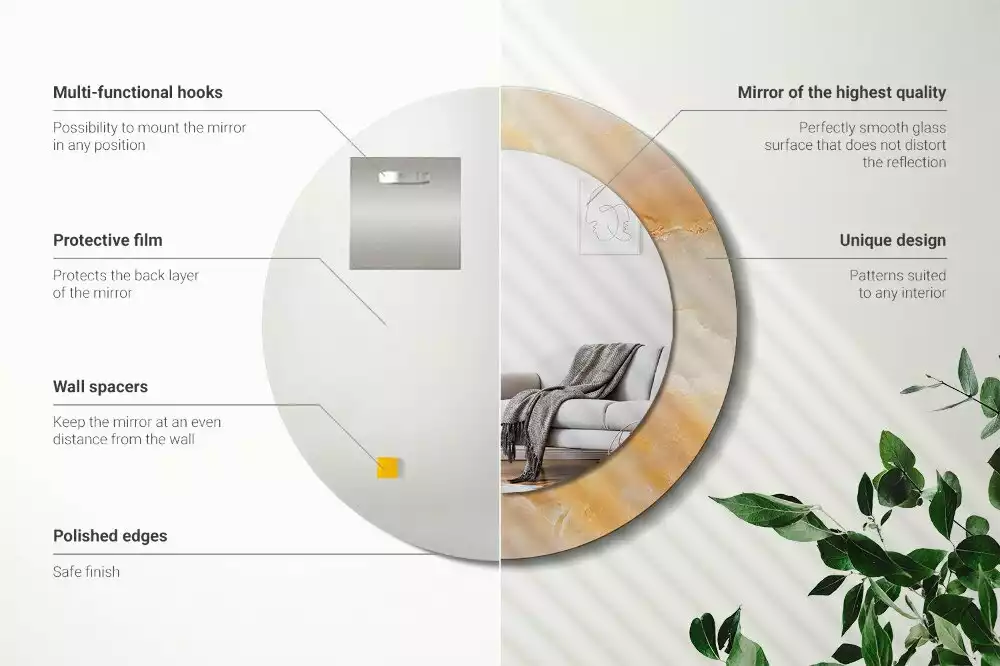 Miroir rond cadre avec impression Onyx marbre