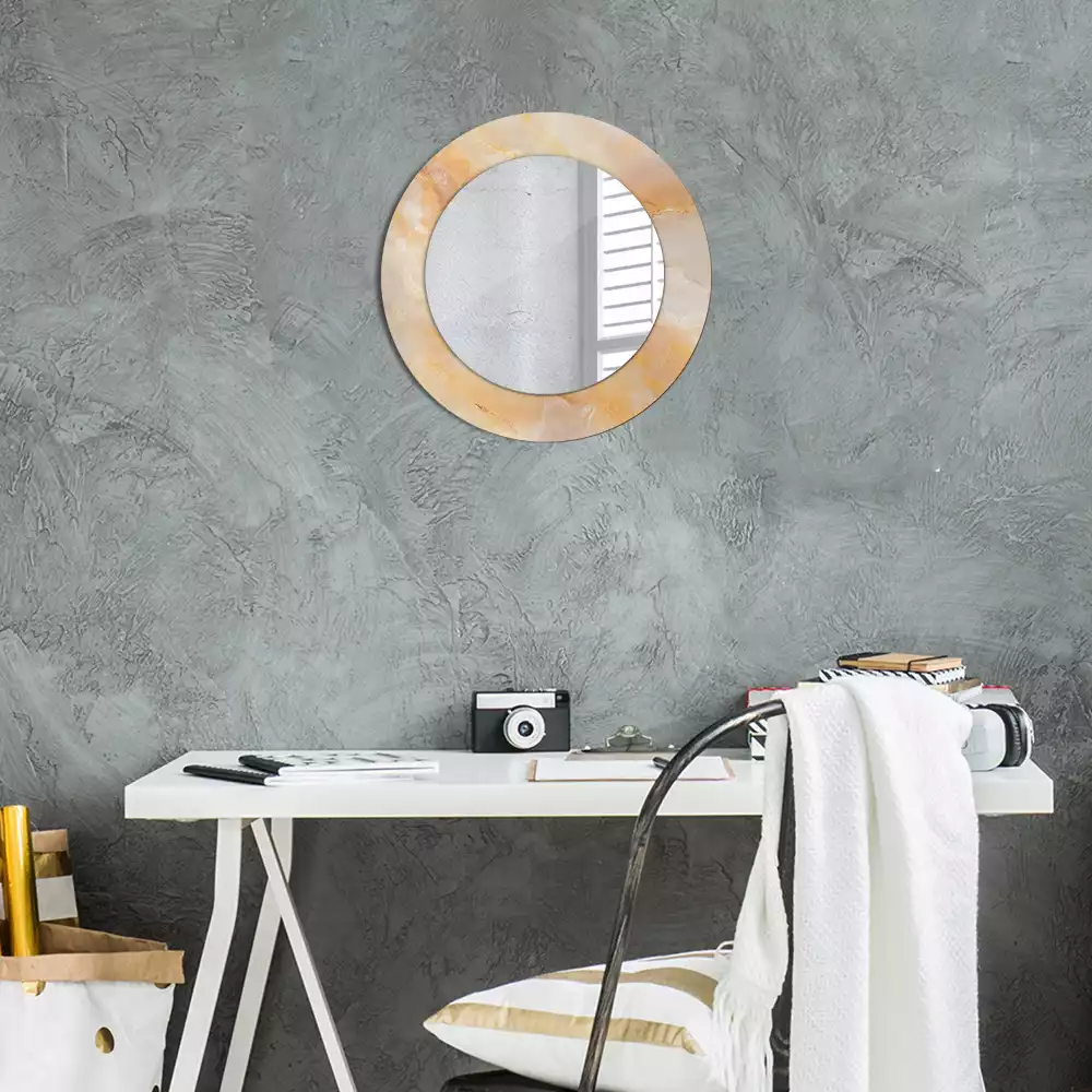 Miroir rond cadre avec impression Onyx marbre