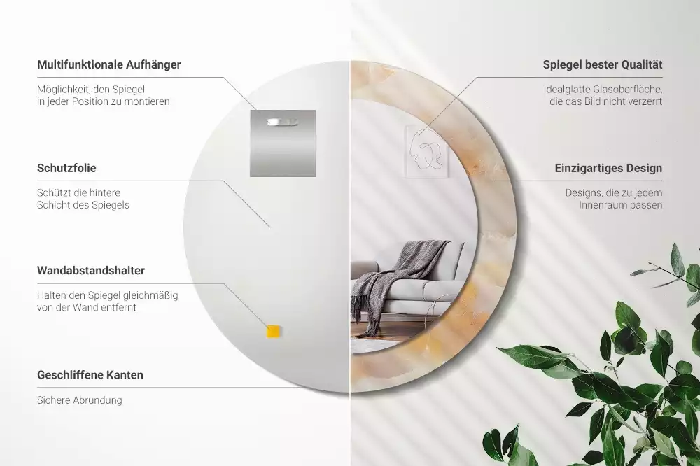 Miroir rond cadre avec impression Onyx marbre