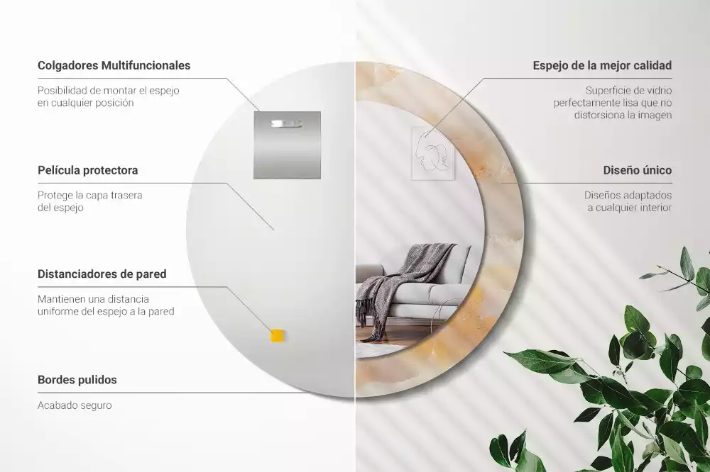 Miroir rond cadre avec impression Onyx marbre