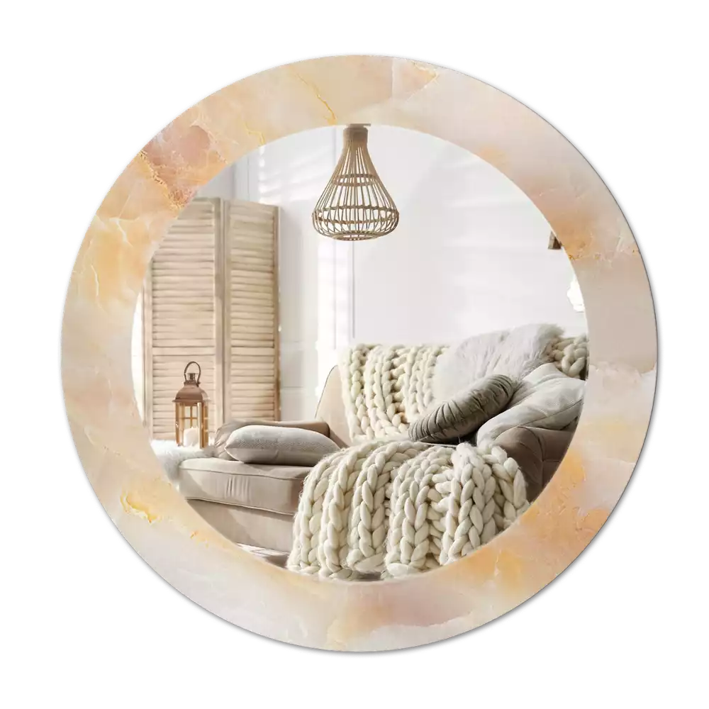 Miroir rond cadre avec impression Onyx marbre
