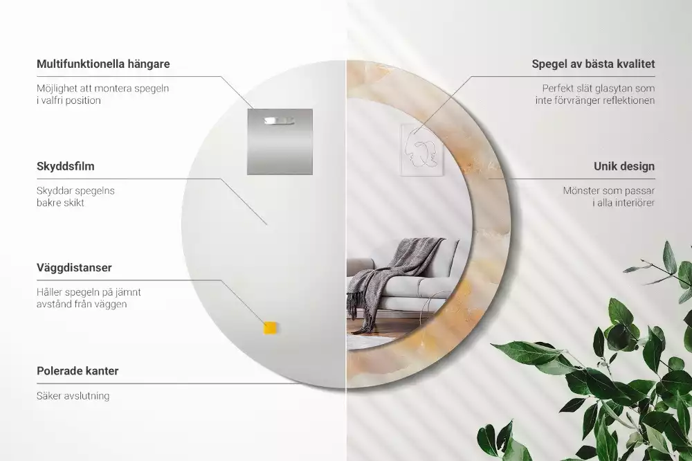 Miroir rond cadre avec impression Onyx marbre