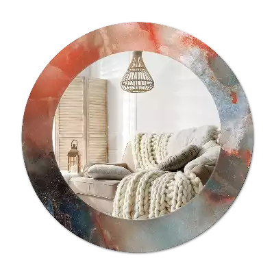 Miroir rond cadre avec impression Marbres onyx