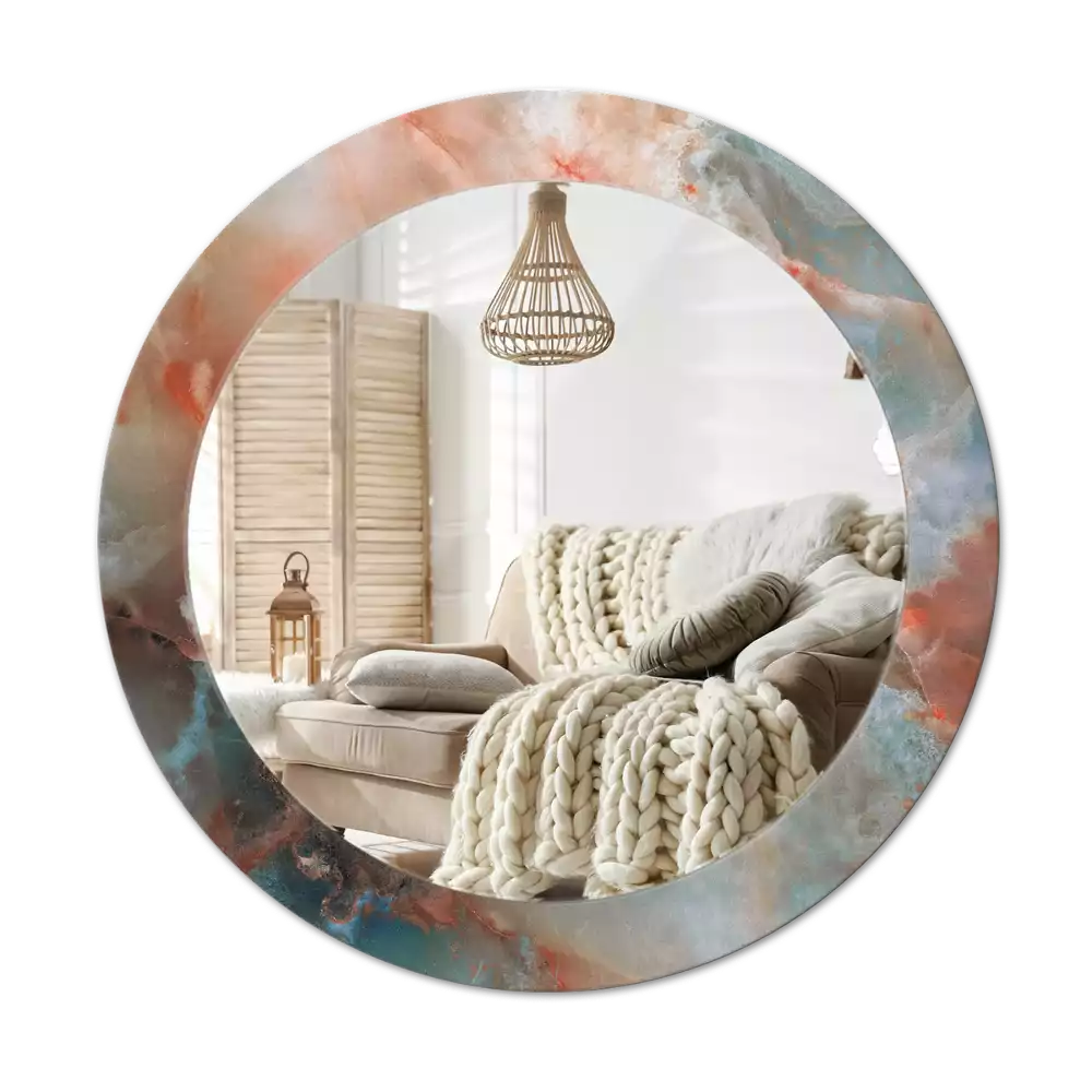 Miroir rond cadre avec impression Marbres onyx