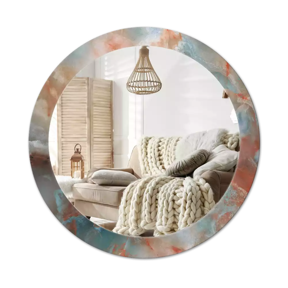 Miroir rond cadre avec impression Marbres onyx