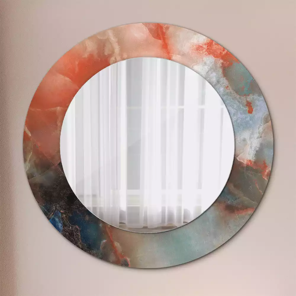 Miroir rond cadre avec impression Marbres onyx