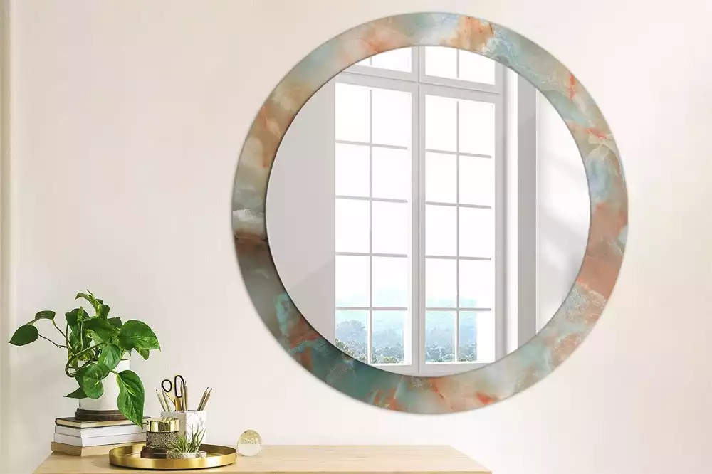 Miroir rond cadre avec impression Marbres onyx
