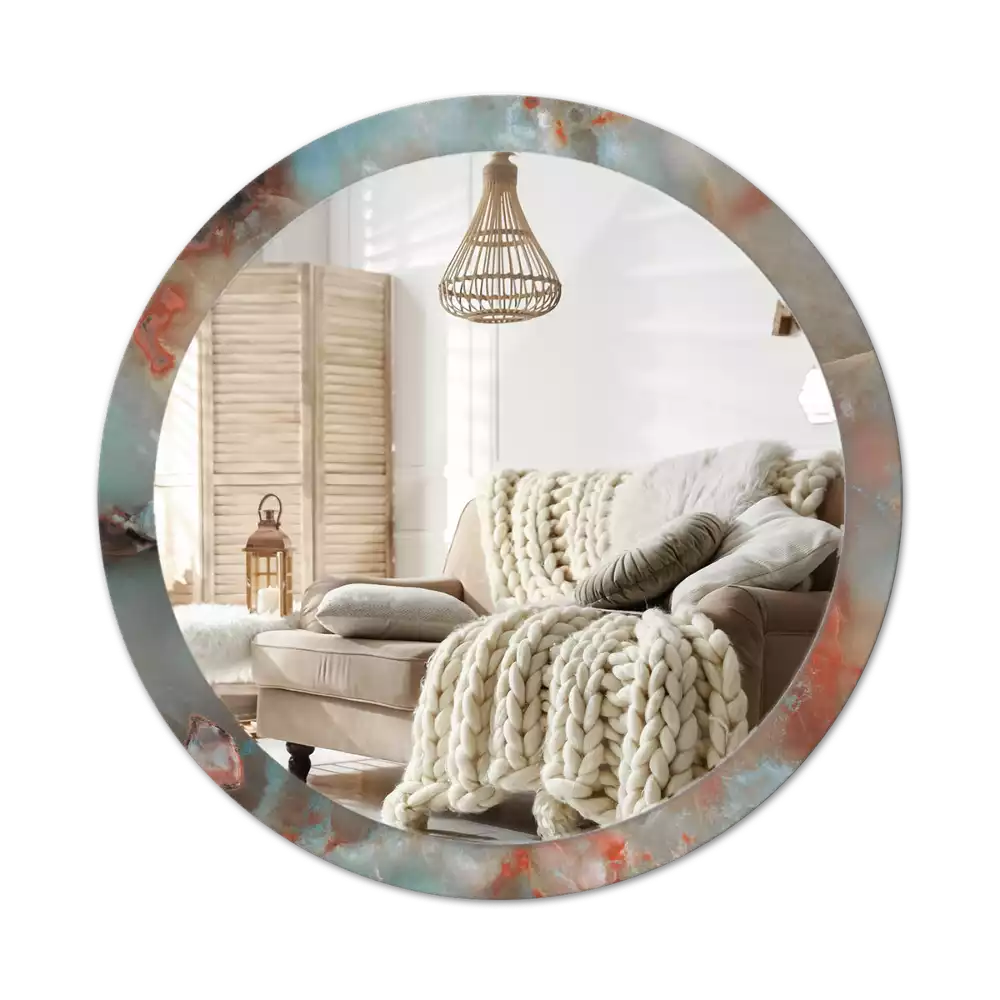 Miroir rond cadre avec impression Marbres onyx