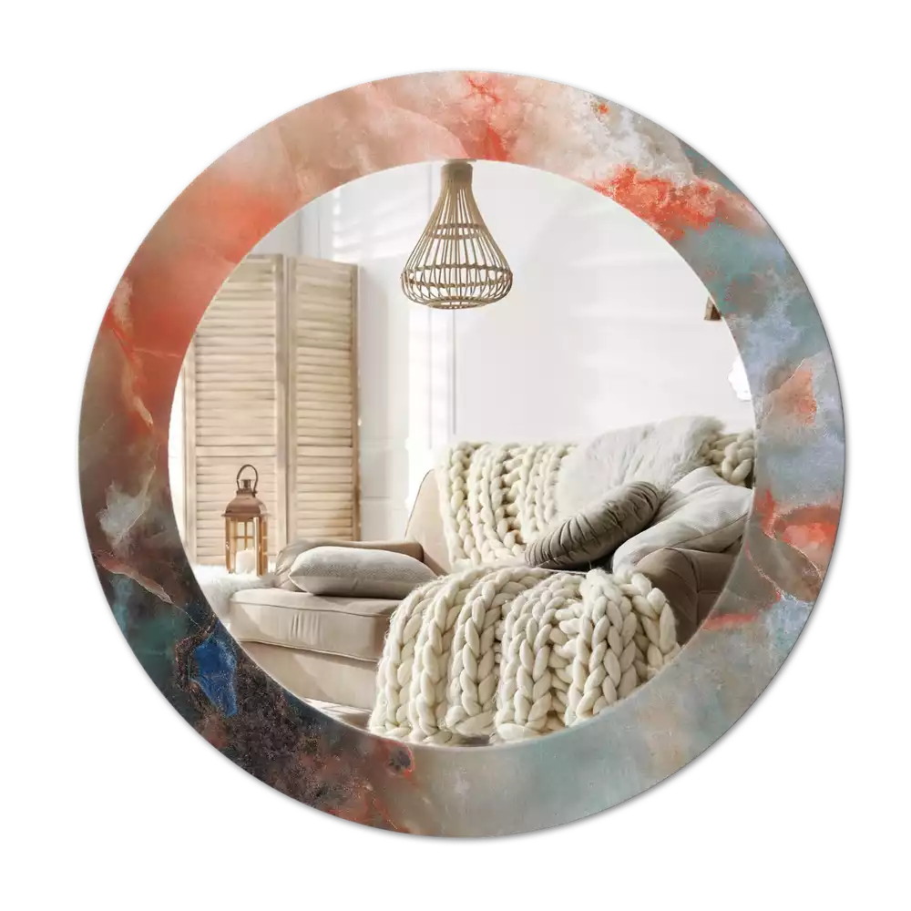 Miroir rond cadre avec impression Marbres onyx