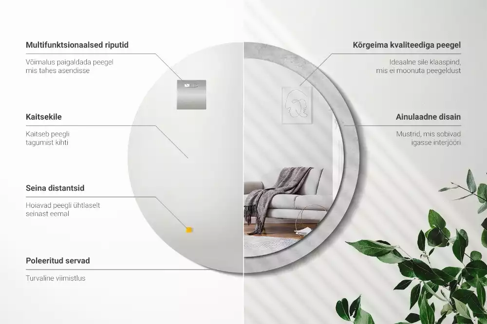 Miroir rond cadre avec impression Texture béton