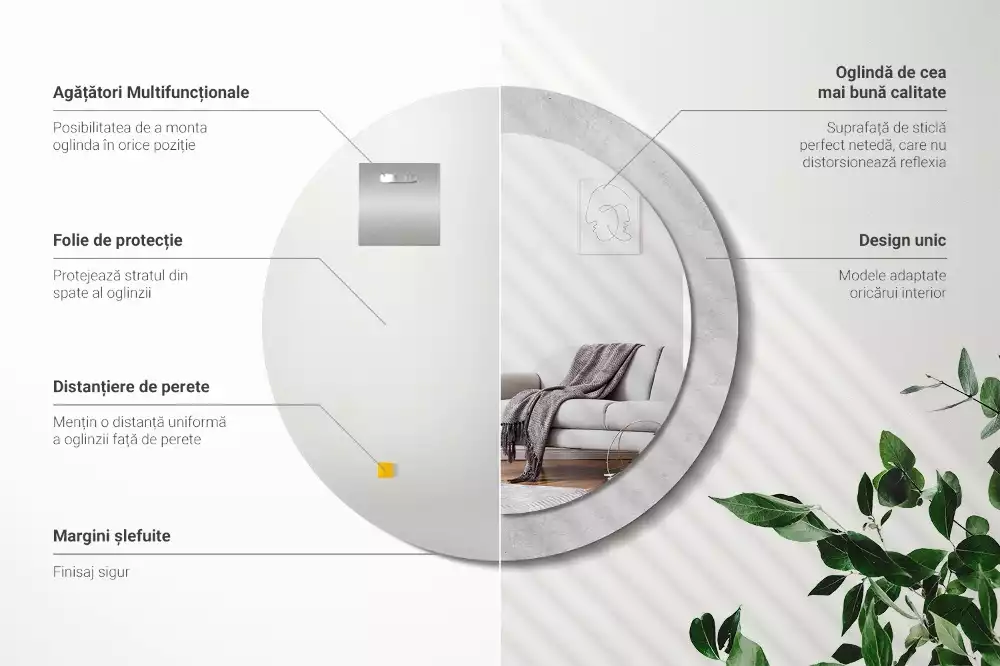 Miroir rond cadre avec impression Texture béton