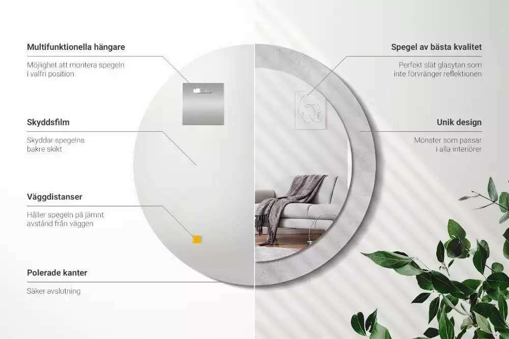 Miroir rond cadre avec impression Texture béton