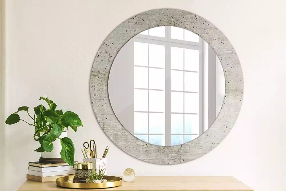 Miroir rond avec décoration Béton gris
