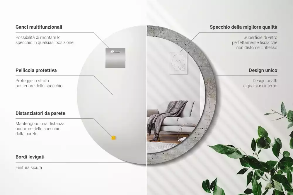 Miroir rond avec décoration Béton gris